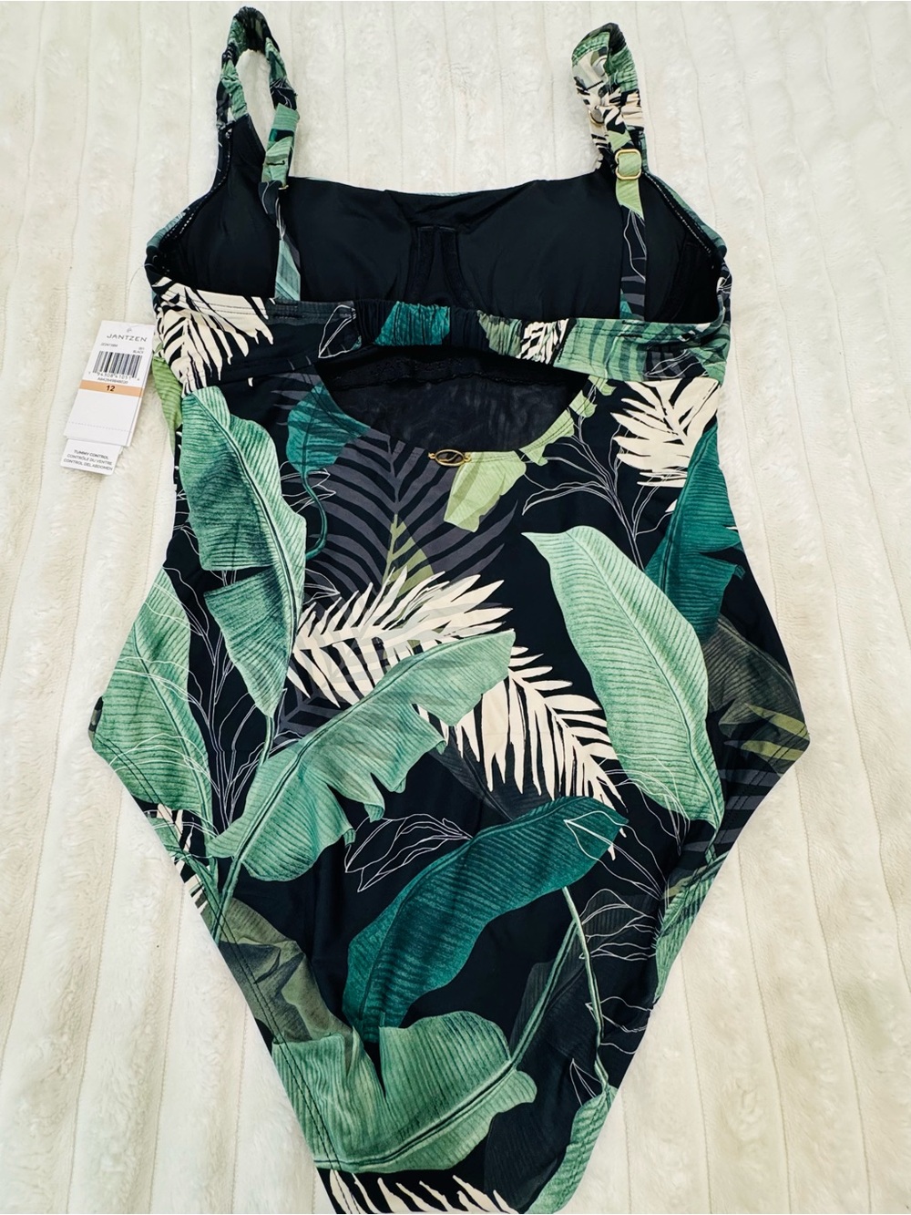 Jantzen Tropical Leaf Print One-Piece Swimsuit in Black and Green - Picture 2 of 2